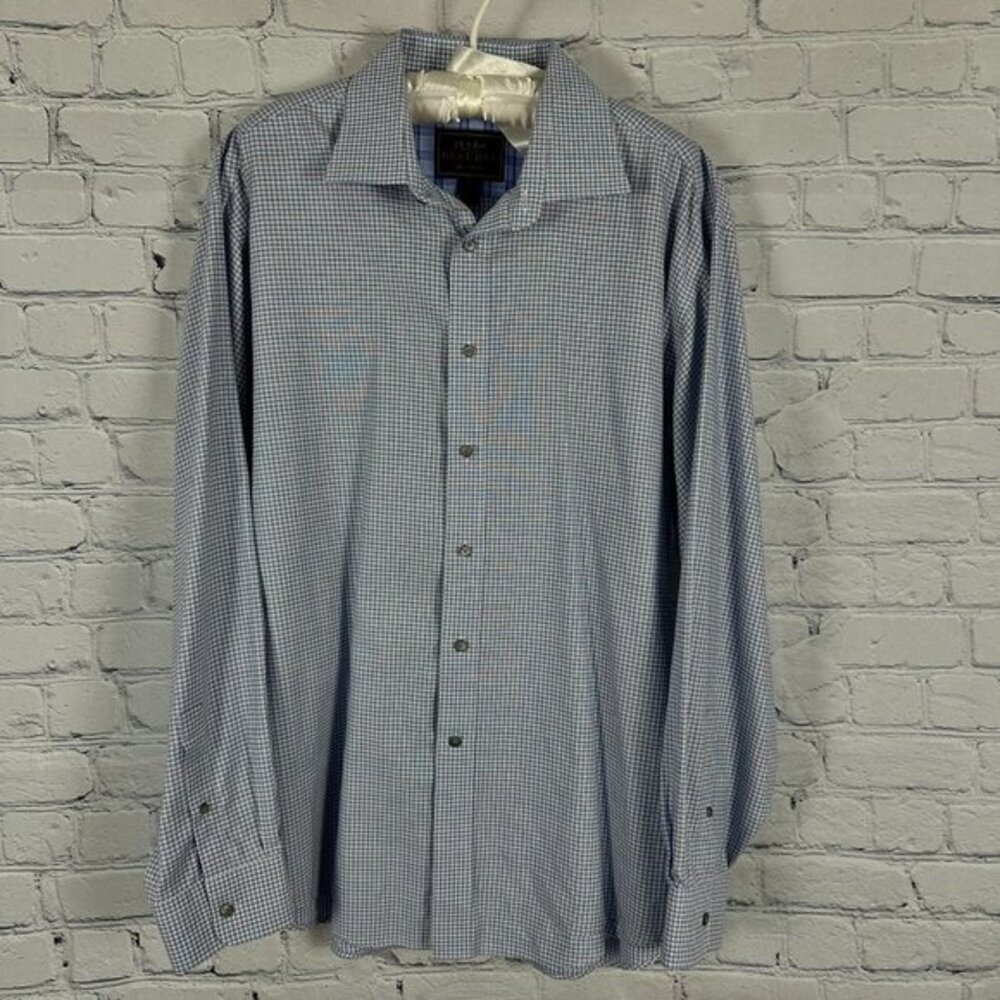 JoS A. Bank Men's Reserve Button Down Dress Shirt, Size Large, Blue Mini Check